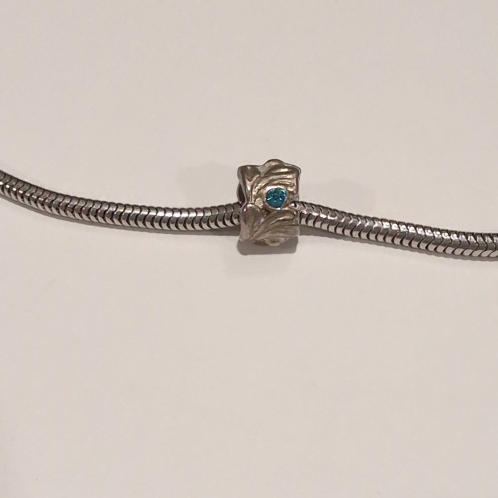 Silver with Blue Rhinestones Spacer Charm for Pandora‎ Style Bracelet